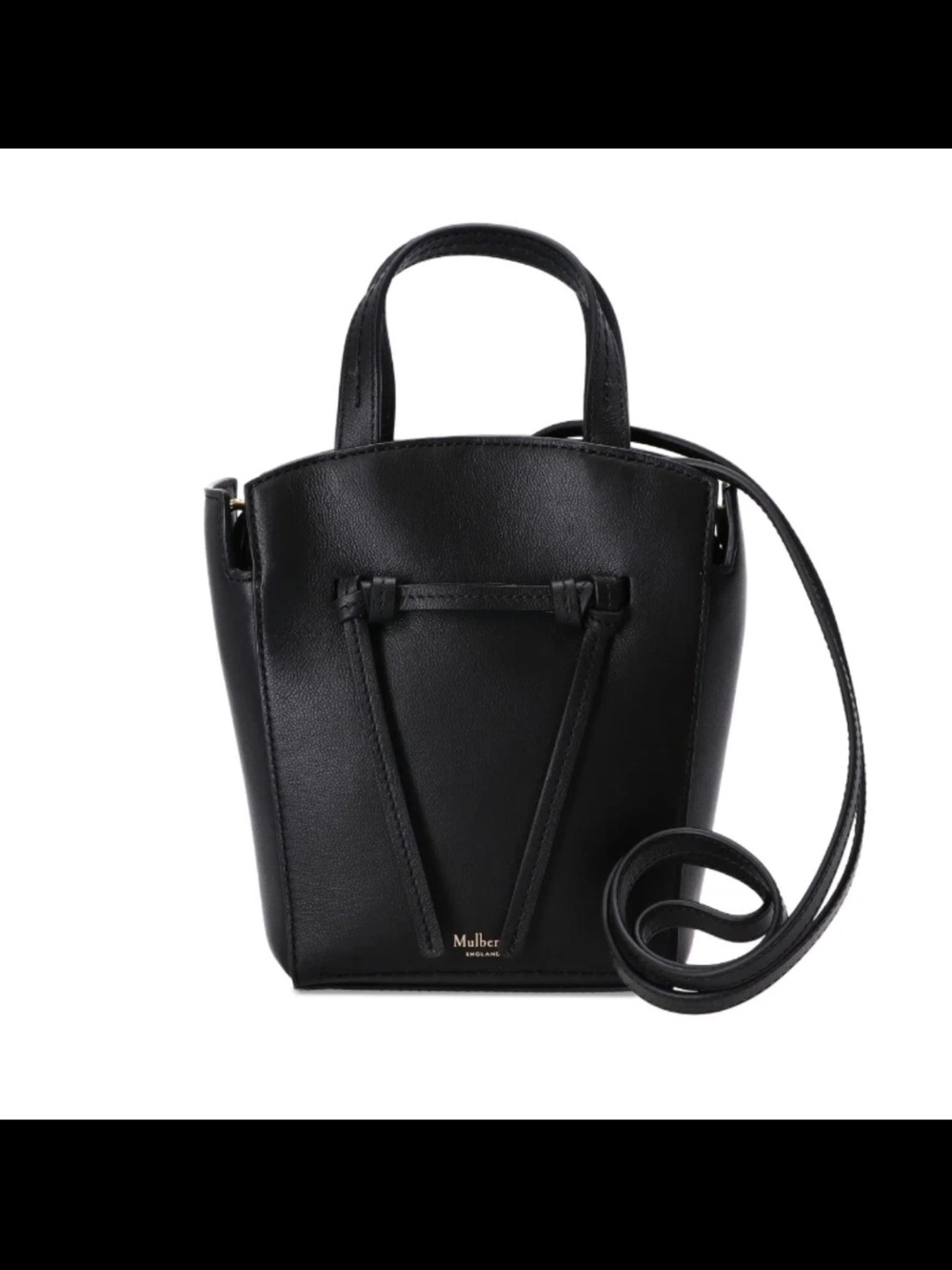 Mulberry Black Leather Mini Tote Crossbody Bag with Long Strap